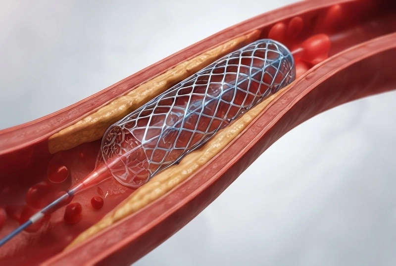 Illustration representing coronary artery disease diagnosis and treatment