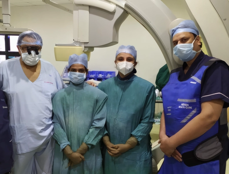 Dr. Mausam Mody with the interventional cardiology team in the cardiac catheterization laboratory
