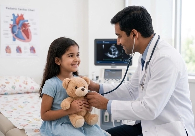 Illustration representing pediatric cardiac evaluation for infants, children and adolescents